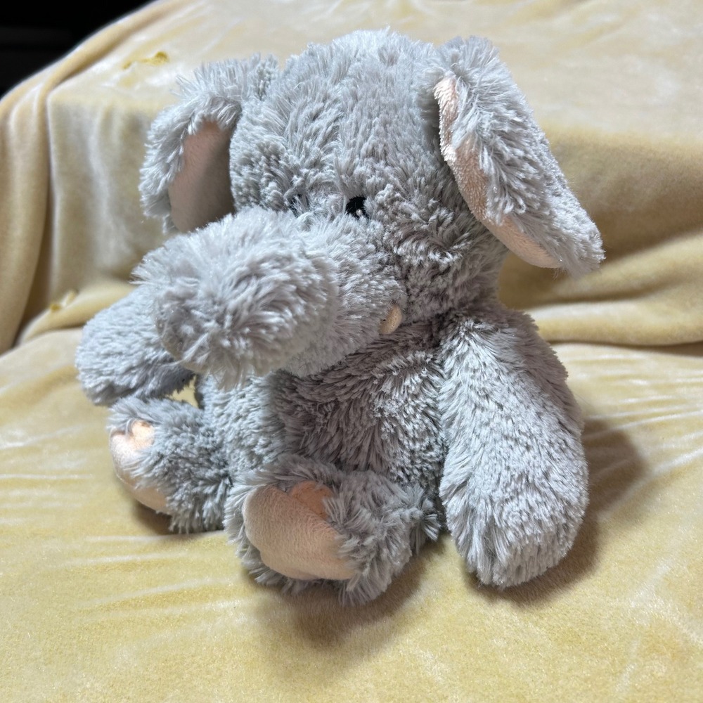 Intelex Elephant Plush Toy Grey Faux Fur Microwaveable Soft Stuffed Animal 12"